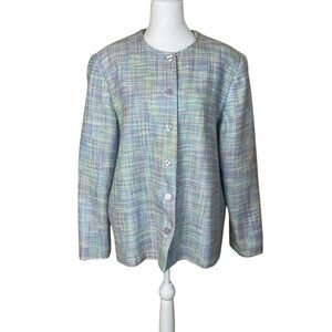 Alfred Dunner Womens Size‎ 16 Pastel Plaid Lined Button-up Jacket Blazer Easter